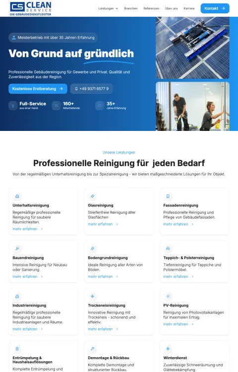 Webseiten Referenz von Clean Service GmbH